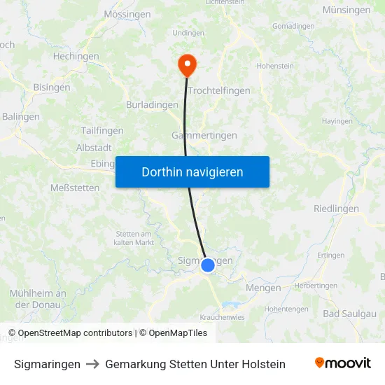 Sigmaringen to Gemarkung Stetten Unter Holstein map