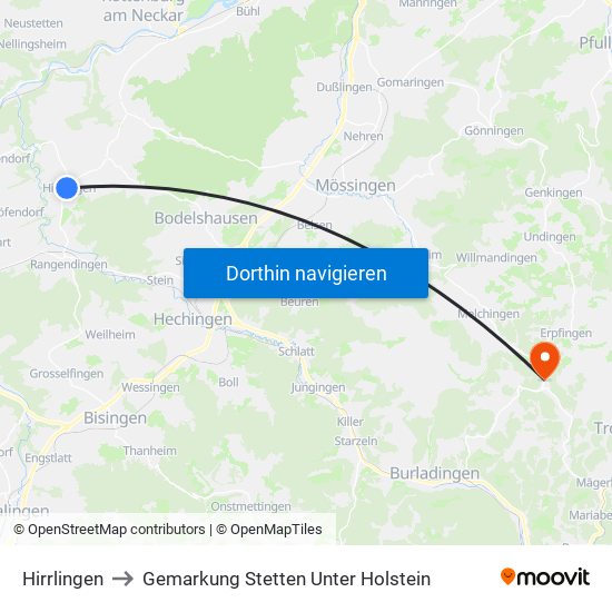 Hirrlingen to Gemarkung Stetten Unter Holstein map