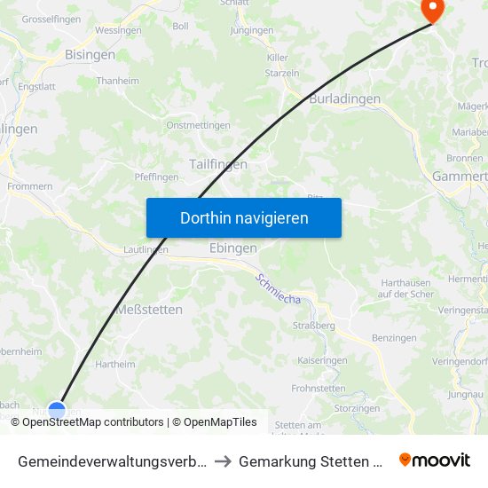 Gemeindeverwaltungsverband Meßstetten to Gemarkung Stetten Unter Holstein map