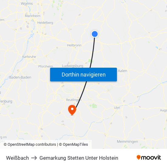 Weißbach to Gemarkung Stetten Unter Holstein map