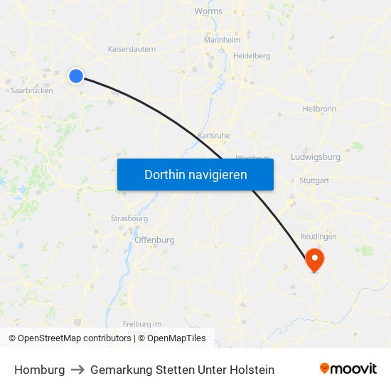 Homburg to Gemarkung Stetten Unter Holstein map