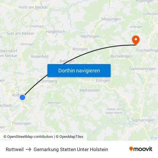 Rottweil to Gemarkung Stetten Unter Holstein map