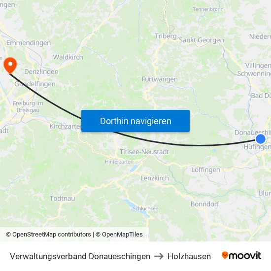 Verwaltungsverband Donaueschingen to Holzhausen map