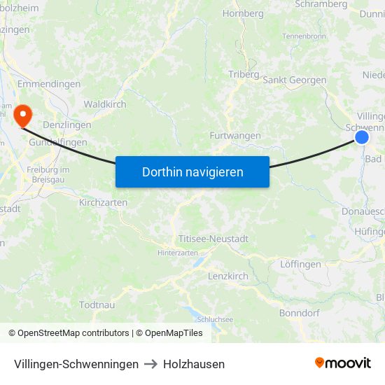 Villingen-Schwenningen to Holzhausen map