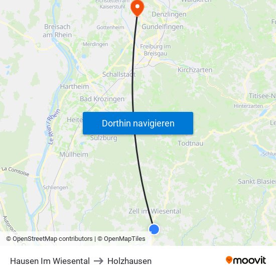 Hausen Im Wiesental to Holzhausen map