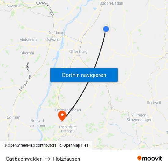 Sasbachwalden to Holzhausen map