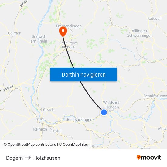 Dogern to Holzhausen map