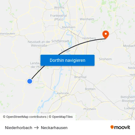 Niederhorbach to Neckarhausen map
