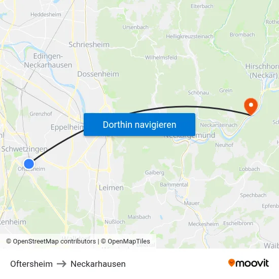 Oftersheim to Neckarhausen map