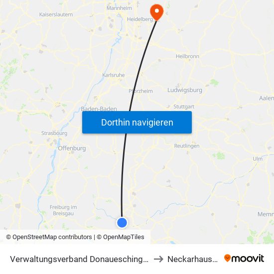 Verwaltungsverband Donaueschingen to Neckarhausen map