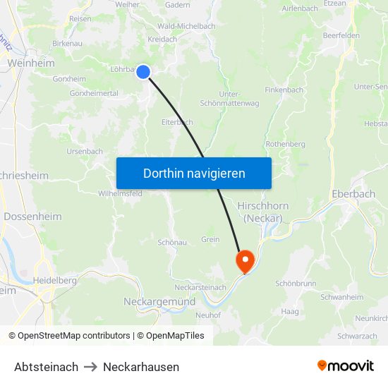 Abtsteinach to Neckarhausen map