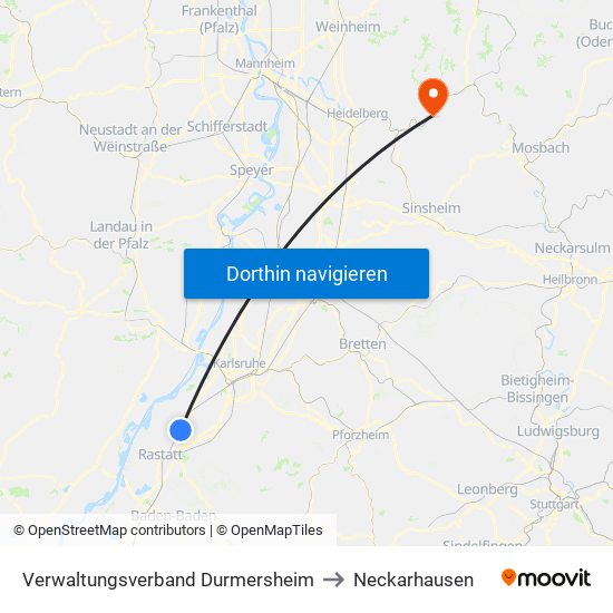 Verwaltungsverband Durmersheim to Neckarhausen map