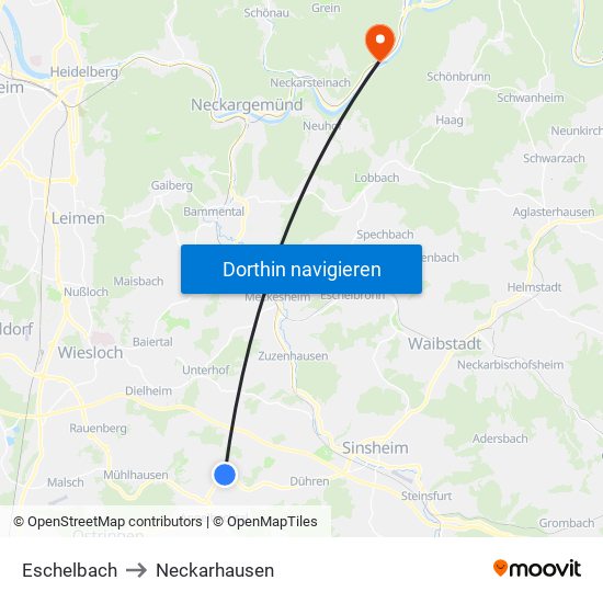 Eschelbach to Neckarhausen map