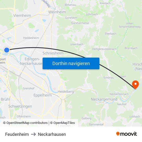 Feudenheim to Neckarhausen map