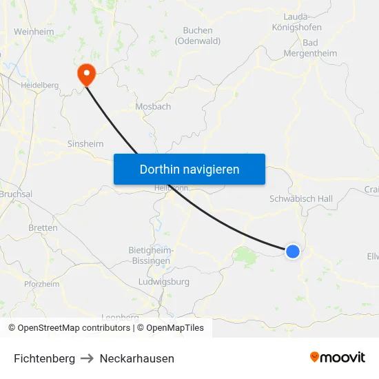 Fichtenberg to Neckarhausen map