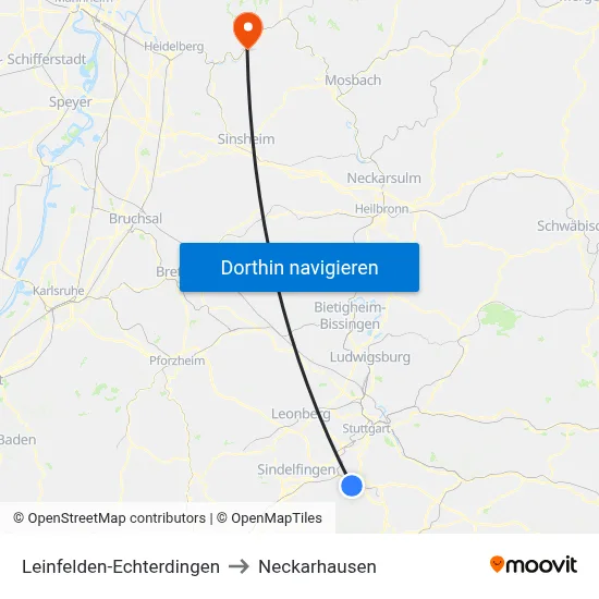 Leinfelden-Echterdingen to Neckarhausen map