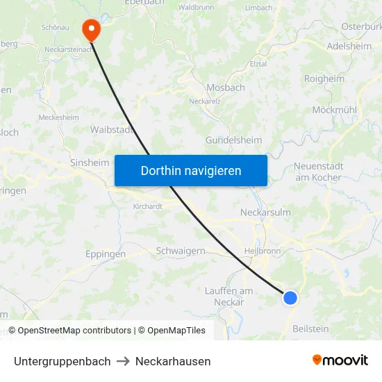 Untergruppenbach to Neckarhausen map