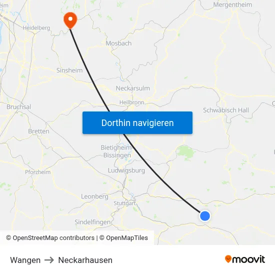Wangen to Neckarhausen map