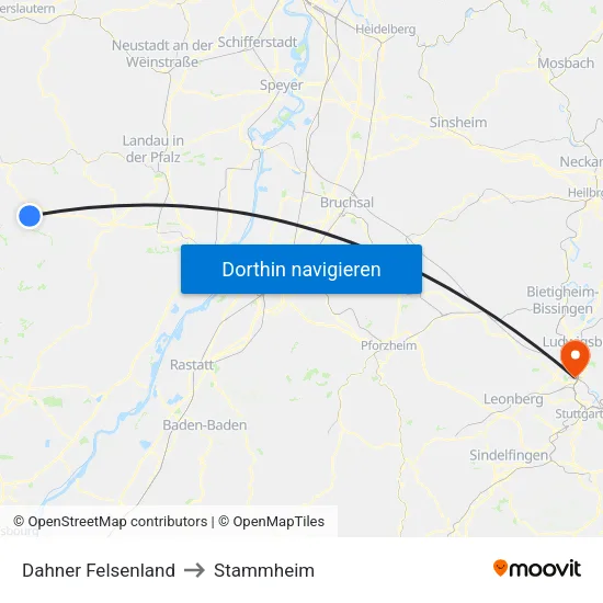 Dahner Felsenland to Stammheim map