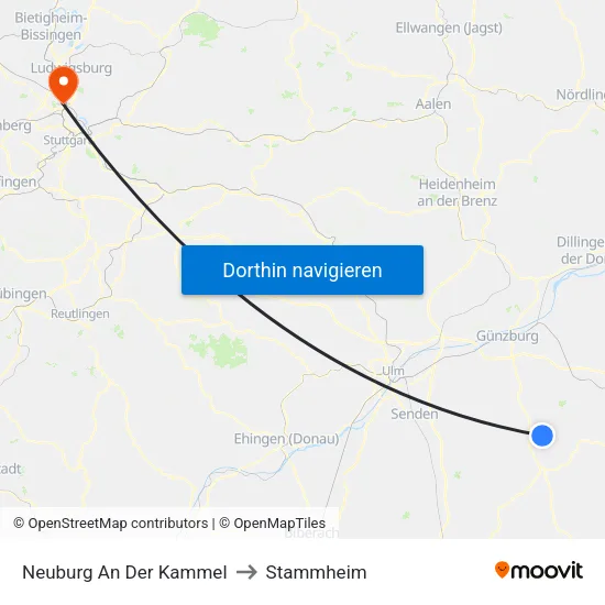 Neuburg An Der Kammel to Stammheim map