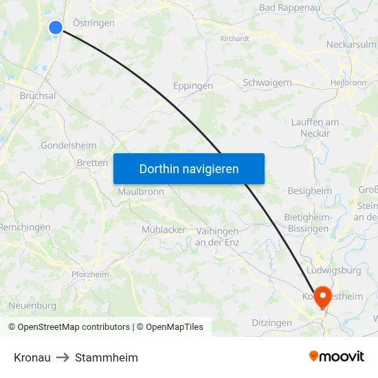 Kronau to Stammheim map