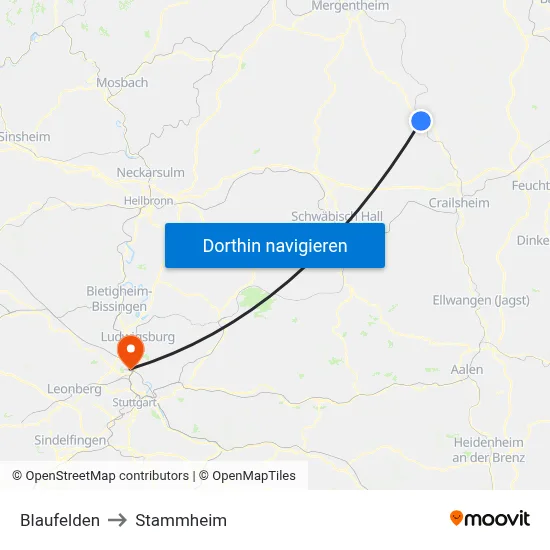Blaufelden to Stammheim map