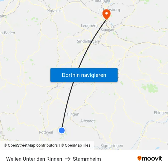 Weilen Unter den Rinnen to Stammheim map