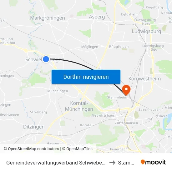 Gemeindeverwaltungsverband Schwieberdingen-Hemmingen to Stammheim map