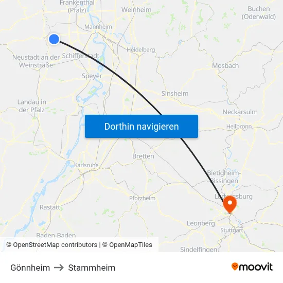 Gönnheim to Stammheim map