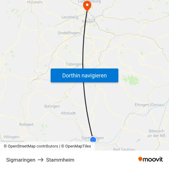 Sigmaringen to Stammheim map