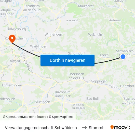 Verwaltungsgemeinschaft Schwäbisch Gmünd to Stammheim map