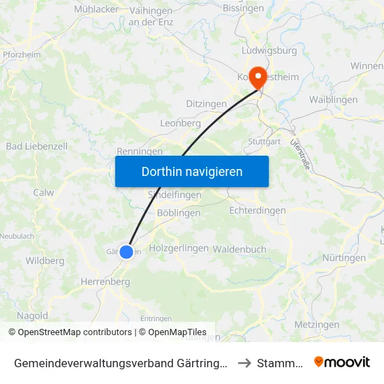 Gemeindeverwaltungsverband Gärtringen/Ehningen to Stammheim map