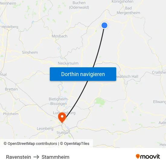 Ravenstein to Stammheim map