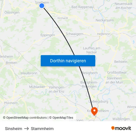 Sinsheim to Stammheim map