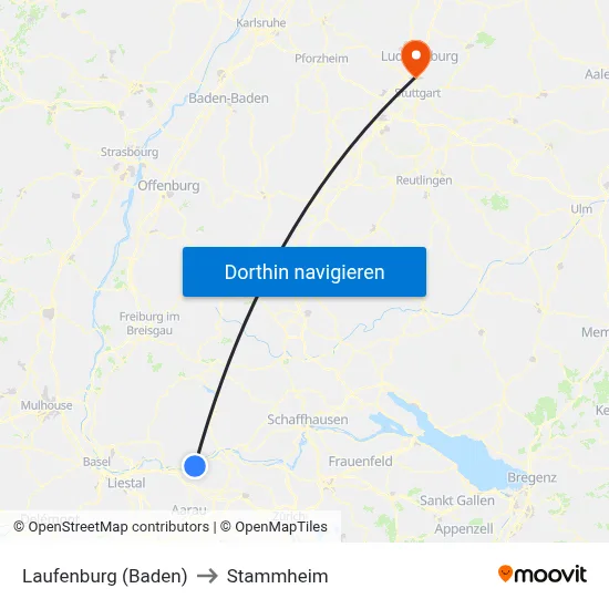 Laufenburg (Baden) to Stammheim map