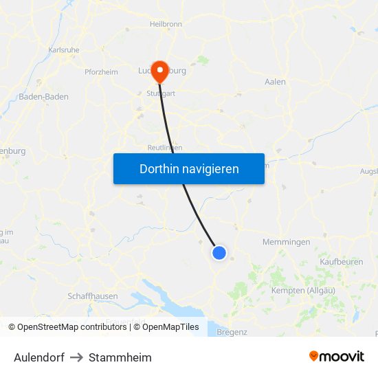 Aulendorf to Stammheim map