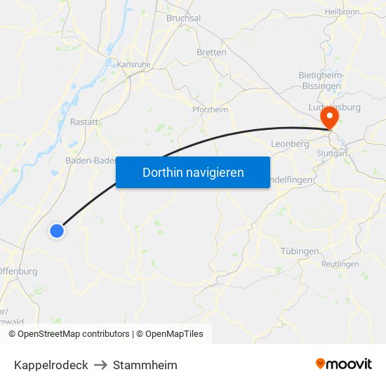 Kappelrodeck to Stammheim map