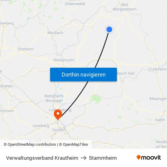 Verwaltungsverband Krautheim to Stammheim map
