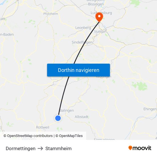 Dormettingen to Stammheim map
