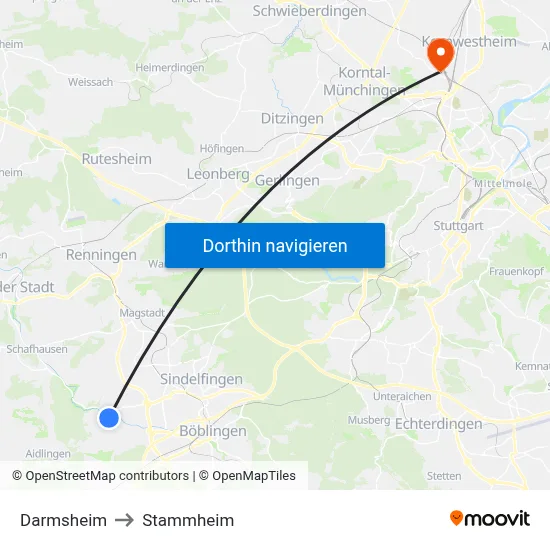 Darmsheim to Stammheim map
