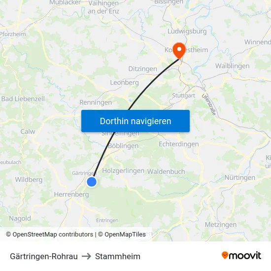 Gärtringen-Rohrau to Stammheim map