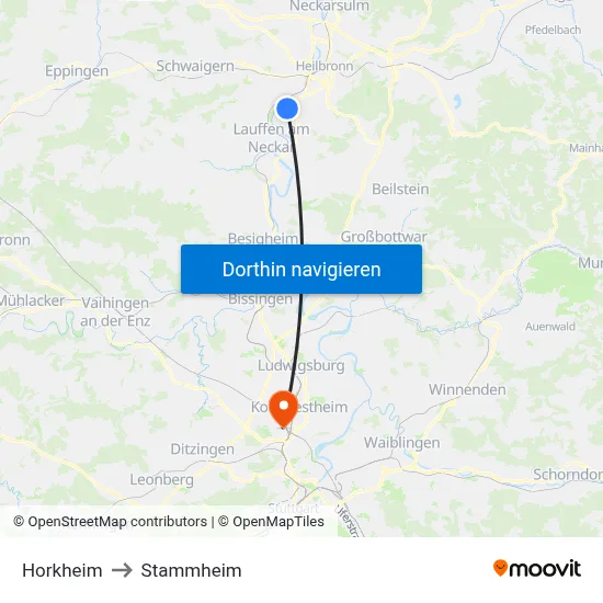 Horkheim to Stammheim map