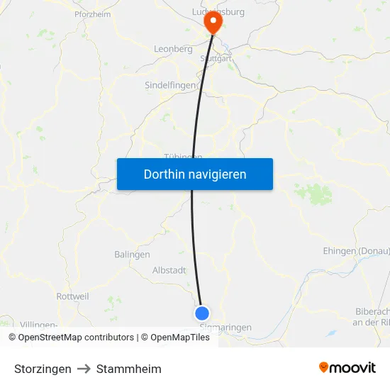 Storzingen to Stammheim map