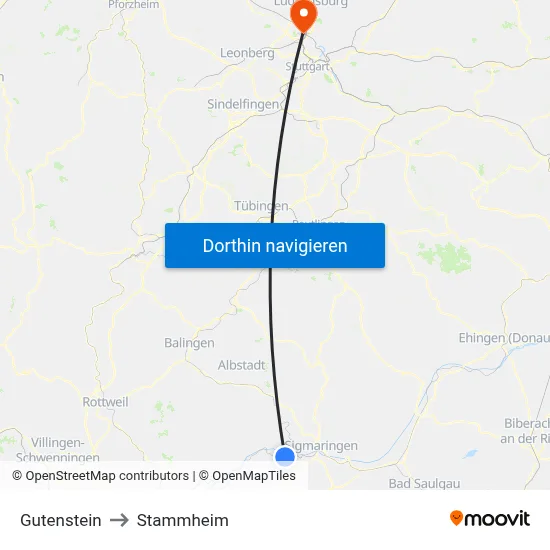 Gutenstein to Stammheim map