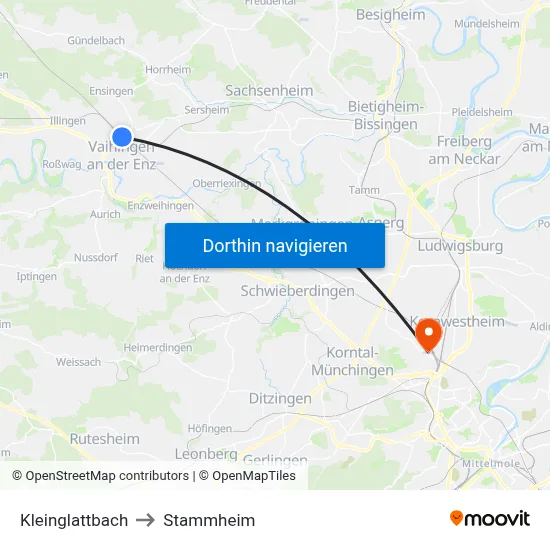 Kleinglattbach to Stammheim map