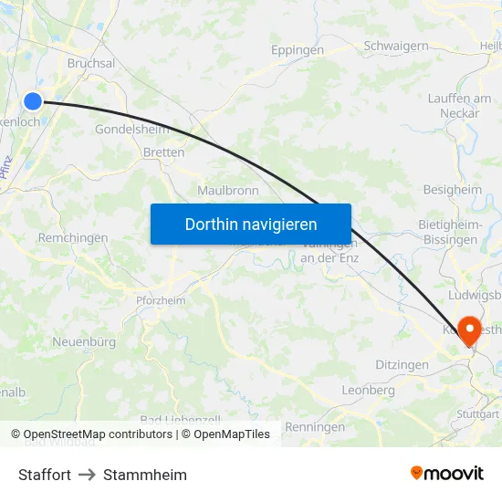 Staffort to Stammheim map