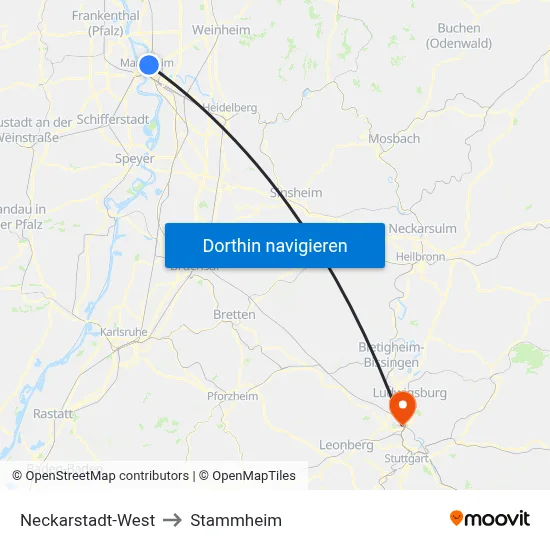 Neckarstadt-West to Stammheim map