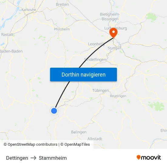 Dettingen to Stammheim map