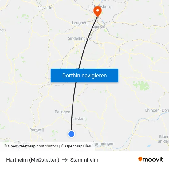 Hartheim (Meßstetten) to Stammheim map