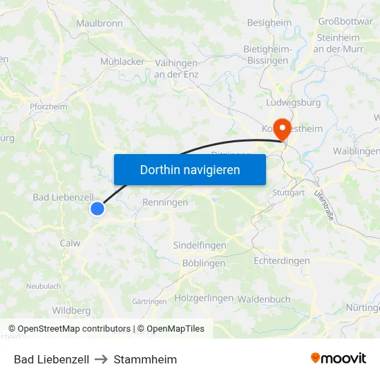 Bad Liebenzell to Stammheim map